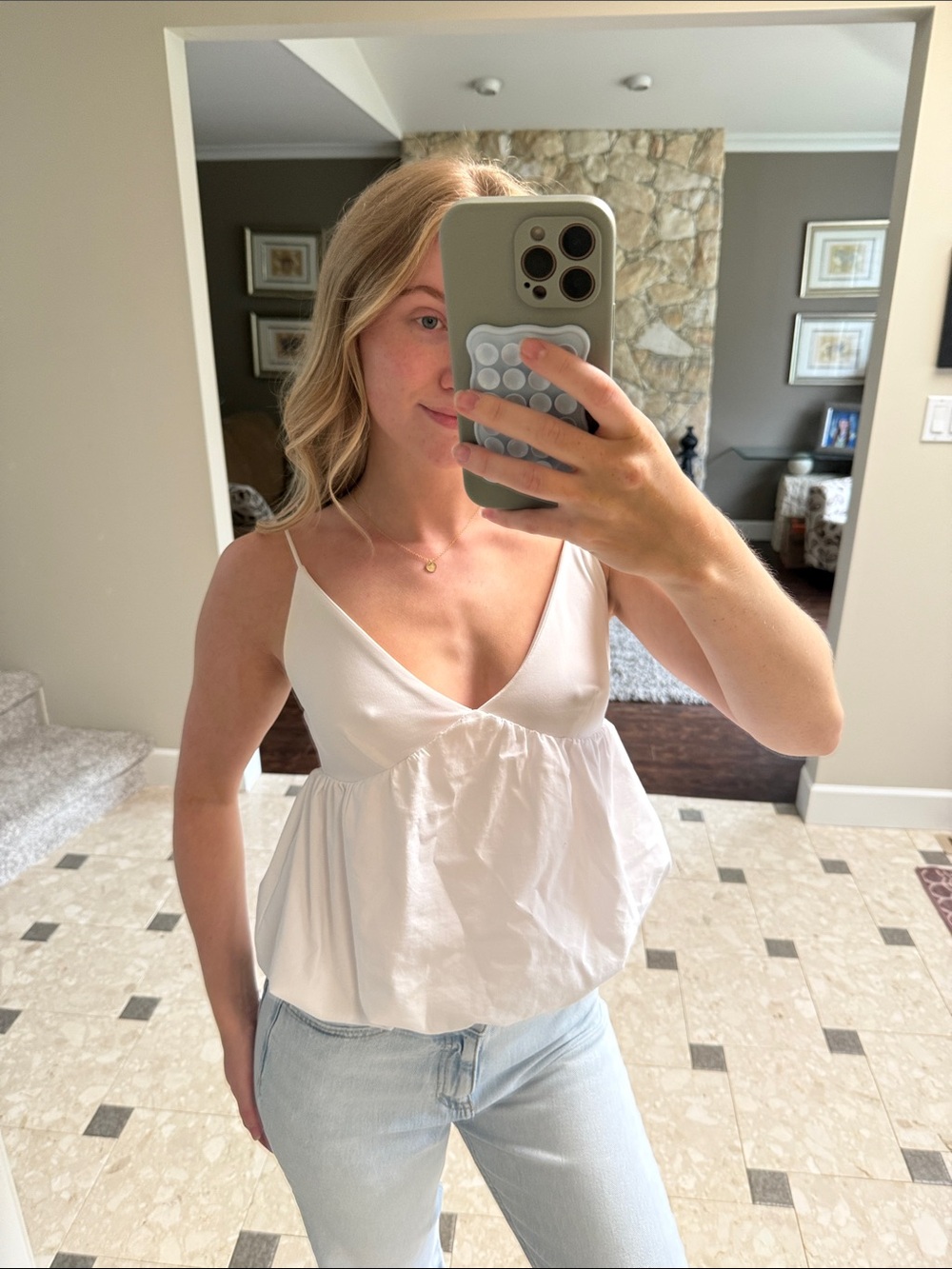 Zara White V-Neck Babydoll Camisole
